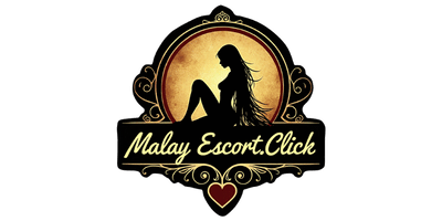 Malay Escort Click logo: Silhouette of a woman against a moon, framed in ornate gold.