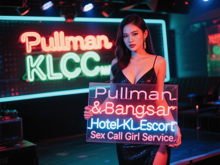 Asian woman holding Pullman KLCC Hotel escort sign. Sex call girl service.