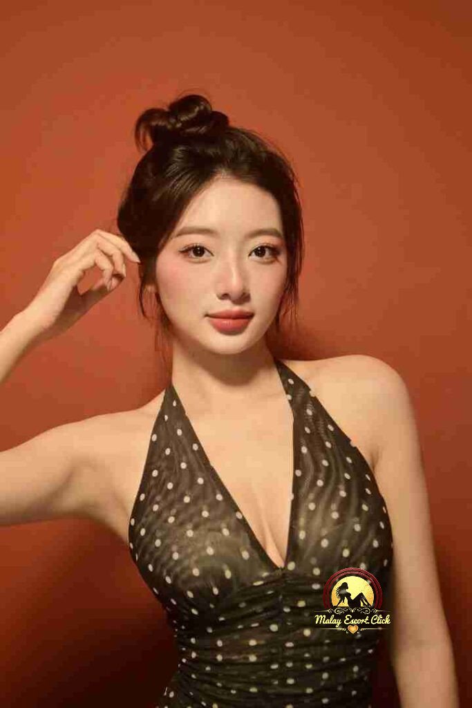 Beautiful Vietnamese woman with updo in polka dot dress. Incall/Outcall bliss.